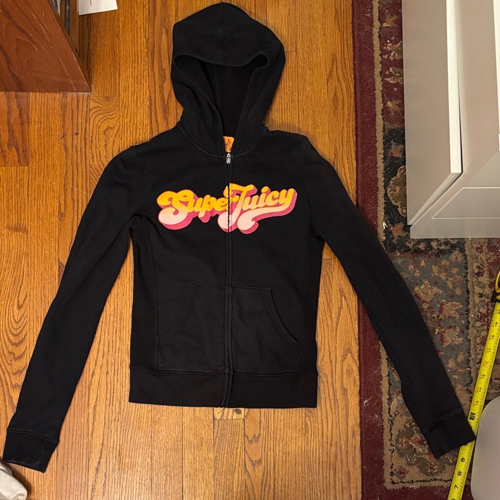 Juicy Couture Black Hoodie with Pink and Orange Script
